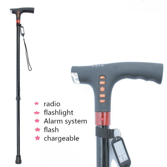 Ten-speed Adjustable Cane With Light And Radio Alarm For The Elderly by buy2fix