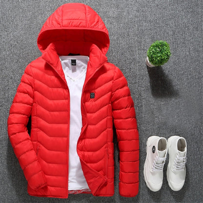 Winter Smart Electric Heating Hooded Jacket, Size:XXXXL(Red) - Down Jackets by buy2fix | Online Shopping UK | buy2fix