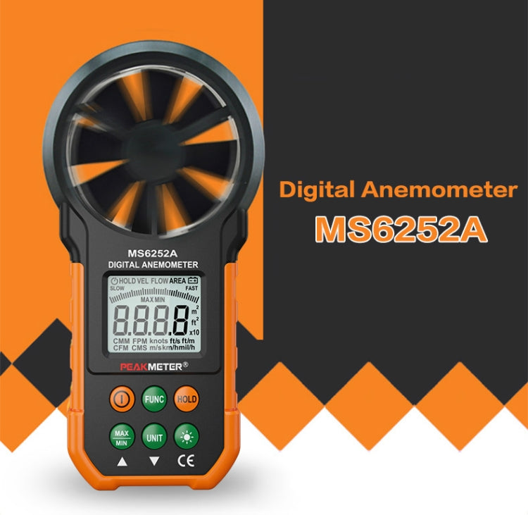 PEAKMETER High-precision Digital Display Wind Speed Air Volume Measuring Instrument MS6252A Wind Speed, Air Volume - Tachometers & Anemometer by buy2fix | Online Shopping UK | buy2fix