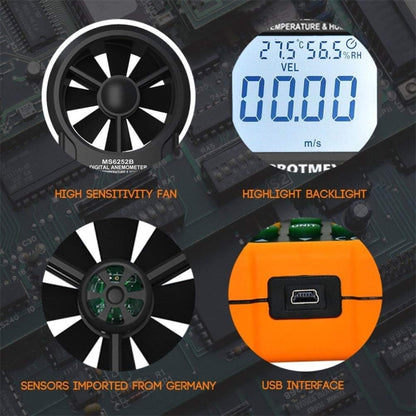 PEAKMETER High-precision Digital Display Wind Speed Air Volume Measuring Instrument MS6252B Temperature, Humidity, USB - Tachometers & Anemometer by buy2fix | Online Shopping UK | buy2fix
