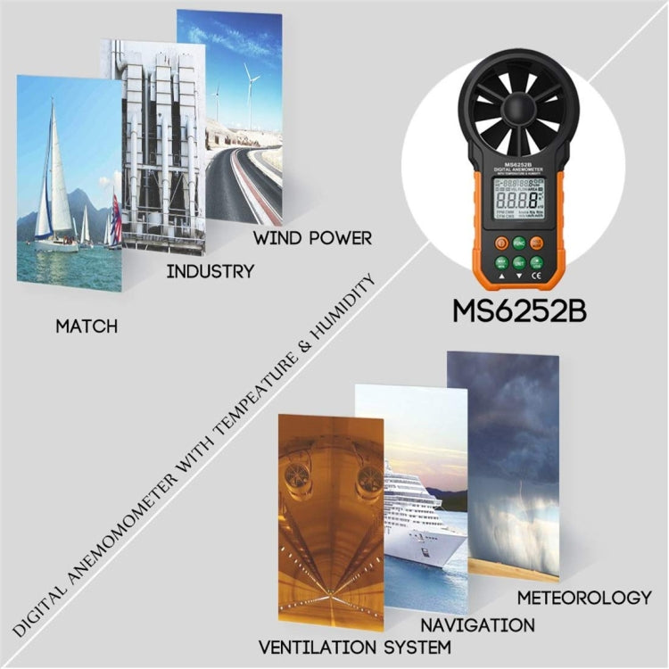 PEAKMETER High-precision Digital Display Wind Speed Air Volume Measuring Instrument MS6252B Temperature, Humidity, USB - Tachometers & Anemometer by buy2fix | Online Shopping UK | buy2fix