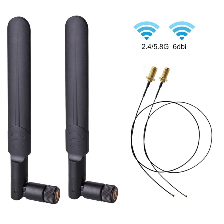 2 x 6dBi 2.4GHz 5GHz Dual Band WiFi RP-SMA Male Antenna + 2 x 35CM RP-SMA IPEX MHF4 Pigtail Cable for M.2 NGFF WiFi WLAN Card (Black) - DVB-T & Simulation Antenna by buy2fix | Online Shopping UK | buy2fix