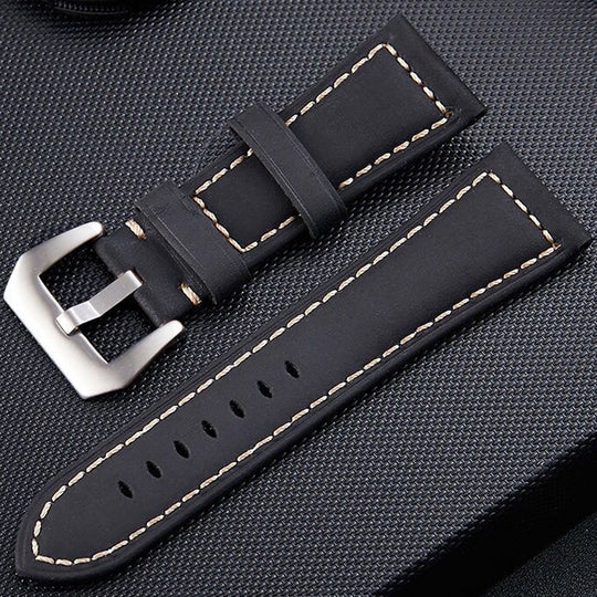 Crazy Horse Layer Frosted Silver Buckle Watch Leather Watch Band, Size: 26mm (Black)
