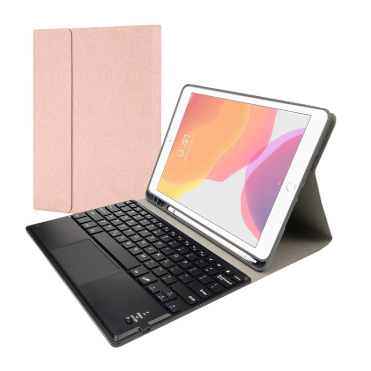 RK102C Detachable Magnetic Plastic Bluetooth Keyboard with Touchpad + Silk Pattern TPU Tablet Case for iPad 10.2, with Pen Slot & Bracket(Rose Gold) - Universal by buy2fix | Online Shopping UK | buy2fix