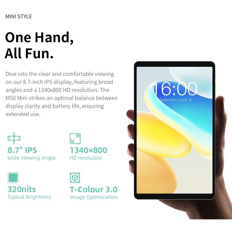 Teclast M50 Mini WiFi Tablet PC, 4GB+128GB, 8.7 inch Android 15 Unisoc T606 Octa Core - TECLAST by TECLAST | Online Shopping UK | buy2fix