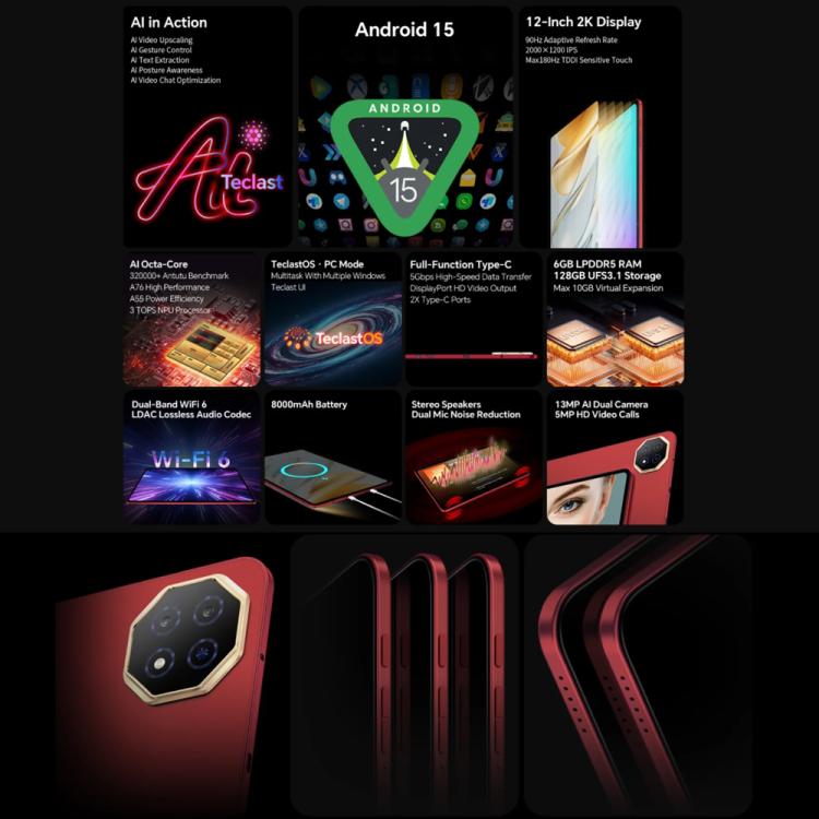 Teclast T60AI WiFi Tablet PC, 6GB+128GB, 12 inch Android 15 Allwinner A733 Octa Core with NPU - TECLAST by TECLAST | Online Shopping UK | buy2fix