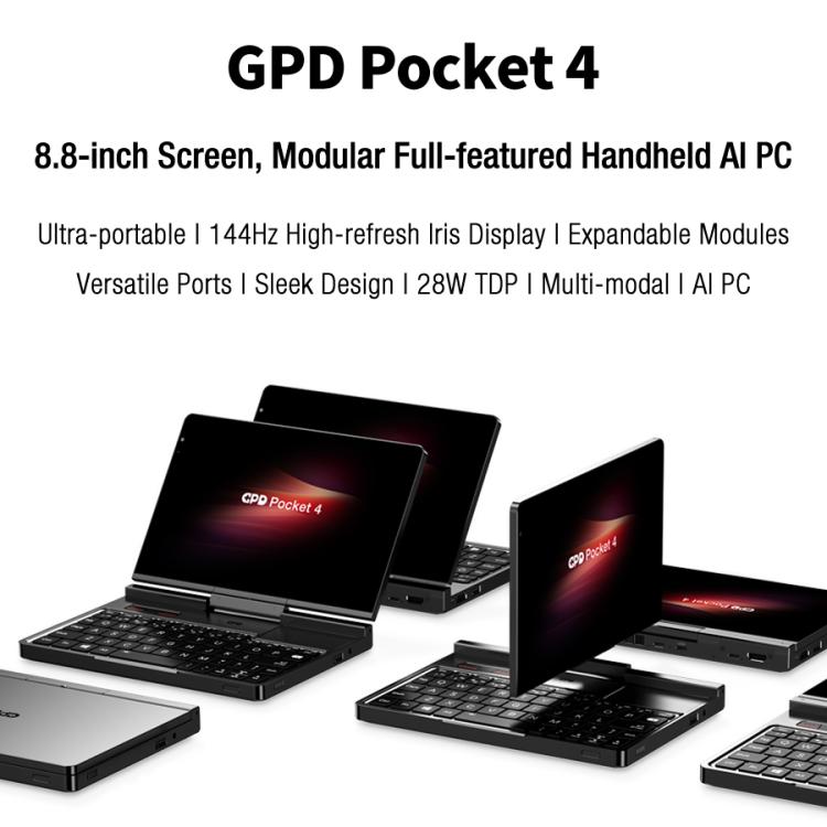 GPD Pocket 4 Handheld Gaming PC, 32GB+2TB, 8.8 inch Windows 11 Home AMD Ryzen AI 9 HX 370, US Plug - Pocket Console by GPD | Online Shopping UK | buy2fix