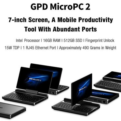 GPD MicroPC 2 Handheld Gaming PC, 16GB+512GB, 7 inch Windows 11 Pro Intel Core i3-N300, EU Plug - Pocket Console by GPD | Online Shopping UK | buy2fix