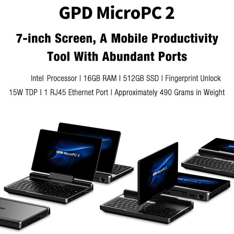 GPD MicroPC 2 Handheld Gaming PC, 16GB+512GB, 7 inch Windows 11 Pro Intel Core i3-N300, AU Plug - Pocket Console by GPD | Online Shopping UK | buy2fix