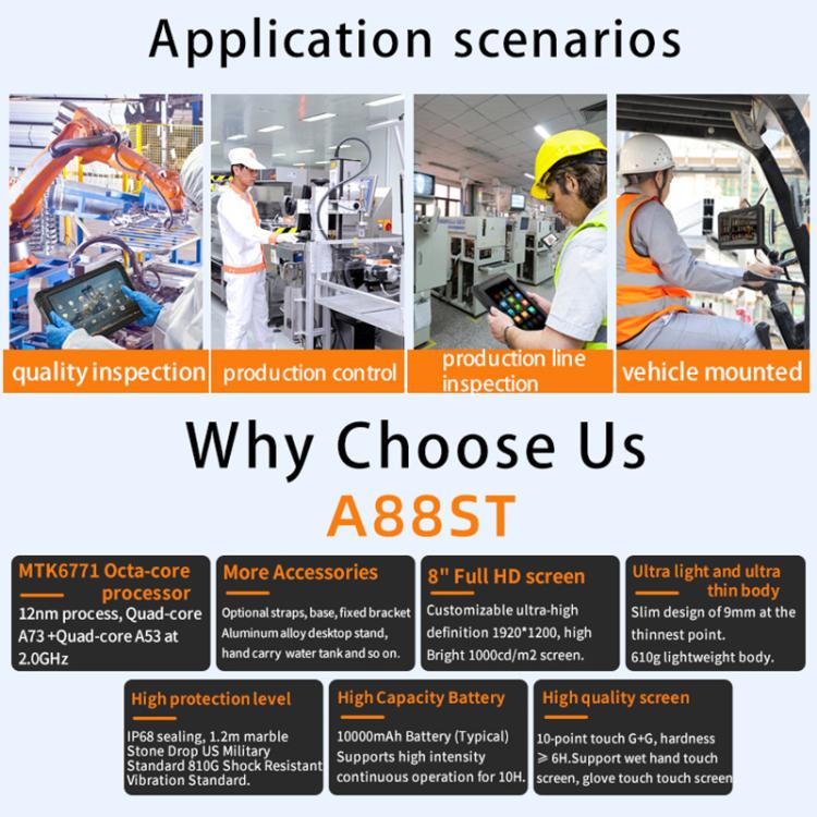 CENAVA A88ST IP68 Rugged Tablet PC, 4GB+64GB, 8 inch Android 11 MTK6771 Octa Core, 4G Network, EU Plug - CENAVA by CENAVA | Online Shopping UK | buy2fix