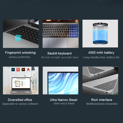 H15 15.6 inch Ultrathin Laptop, 16GB+128GB, Windows 11 Intel Processor N95 Quad Core, EU Plug (Silver) - Others by buy2fix | Online Shopping UK | buy2fix