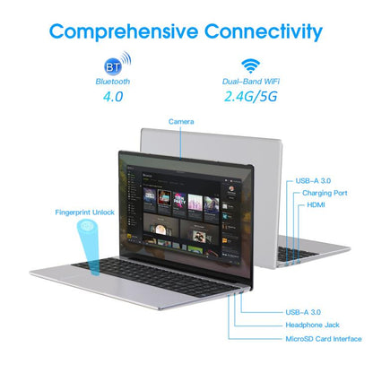 N5095 15.6 inch Laptop, 8GB+256GB, Windows 11 Intel Celeron N5095 Quad Core, Support Fingerprint Unlock, UK Plug (Silver) - Others by buy2fix | Online Shopping UK | buy2fix