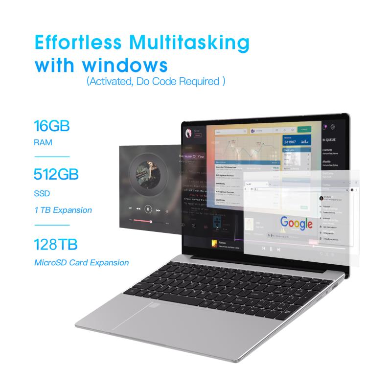 N5095 15.6 inch Laptop, 16GB+512GB, Windows 11 Intel Celeron N5095 Quad Core, Support Fingerprint Unlock, UK Plug (Silver) - Others by buy2fix | Online Shopping UK | buy2fix
