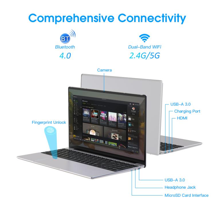 N5095 15.6 inch Laptop, 16GB+512GB, Windows 11 Intel Celeron N5095 Quad Core, Support Fingerprint Unlock, UK Plug (Silver) - Others by buy2fix | Online Shopping UK | buy2fix