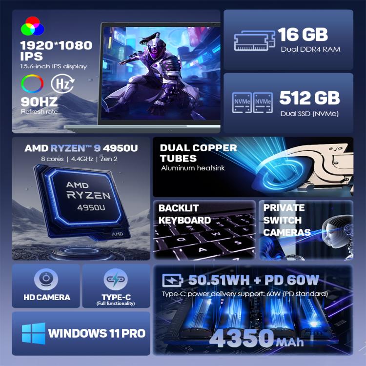 G16 Air 15.6 inch Gaming Laptop, 16GB+512GB, Windows 11 Pro AMD Ryzen 9 4950U Octa Core, UK Plug - Others by buy2fix | Online Shopping UK | buy2fix