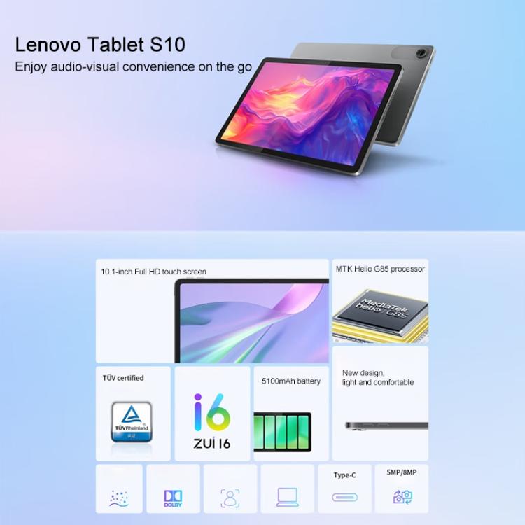 Lenovo S10 10.1 inch WiFi Tablet, 8GB+128GB, ZUI16, MTK Helio G85 Octa Core, Recovery Version (Grey) - Lenovo by Lenovo | Online Shopping UK | buy2fix