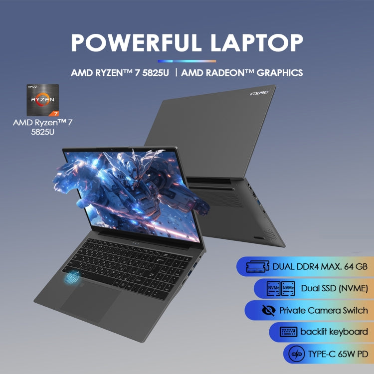 GXMO G156 15.6 inch Laptop, 16GB+512GB, Windows 11 AMD Ryzen 7 5825U Octa Core, Support Fingerprint Unlock, UK Plug - Others by GXMO | Online Shopping UK | buy2fix