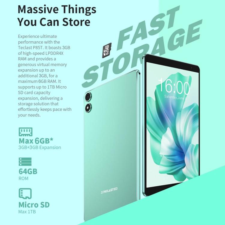 Teclast P85 Tablet PC 8 inch WiFi6, 3GB+64GB, Android 15 Allwinner A333 5-Core(Mint Green) - TECLAST by TECLAST | Online Shopping UK | buy2fix
