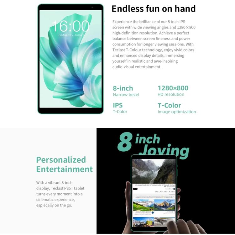 Teclast P85 Tablet PC 8 inch WiFi6, 3GB+64GB, Android 15 Allwinner A333 5-Core(Mint Green) - TECLAST by TECLAST | Online Shopping UK | buy2fix