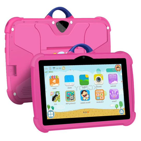 BDF C8 7 inch WiFi Kids Tablet PC with Silicone Case, 4GB+64GB, Android 13.0 MTK6735 Quad Core CPU, US Plug (Pink)