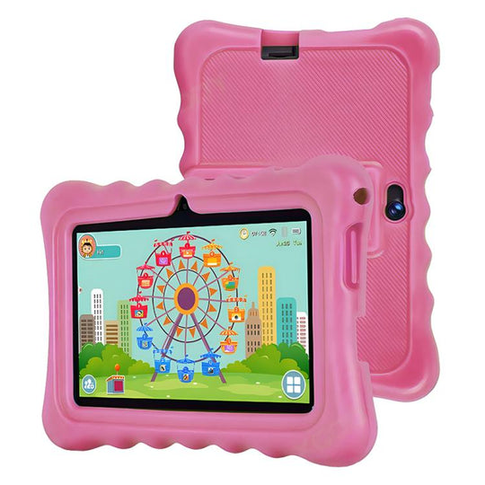 BDF T7 7 inch WiFi Kids Tablet PC with Silicone Case, 3GB+32GB, Android 13.0 MTK6735 Quad Core CPU, US Plug (Pink)