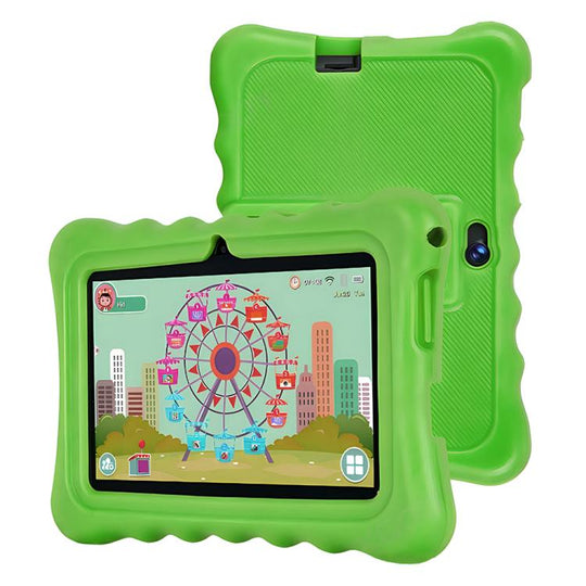 BDF T7 7 inch WiFi Kids Tablet PC with Silicone Case, 4GB+64GB, Android 13.0 MTK6735 Quad Core CPU, US Plug (Green)