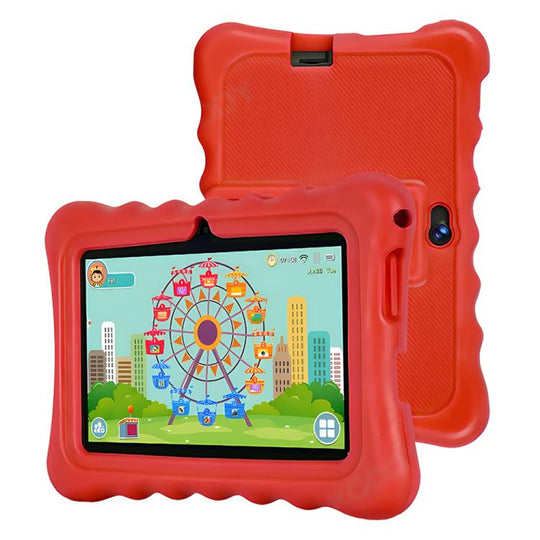 BDF T7 7 inch WiFi Kids Tablet PC with Silicone Case, 4GB+64GB, Android 13.0 MTK6735 Quad Core CPU, US Plug (Red)