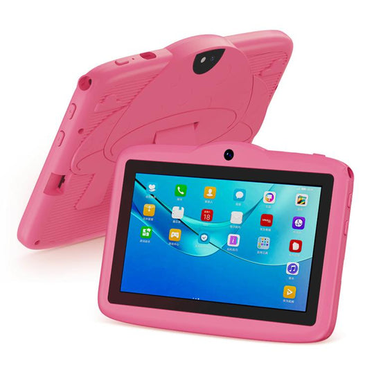 BDF 7 inch WiFi Kids Tablet PC with Mushroom Silicone Case, 4GB+64GB, Android 13.0 MTK6735 Quad Core CPU, US Plug (Pink)