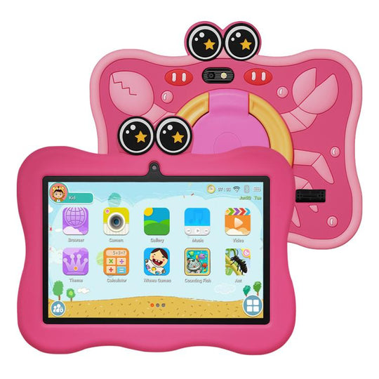 BDF 7 inch WiFi Kids Tablet PC with Crab Silicone Case, 3GB+32GB, Android 13.0 MTK6735 Quad Core CPU, US Plug (Pink)