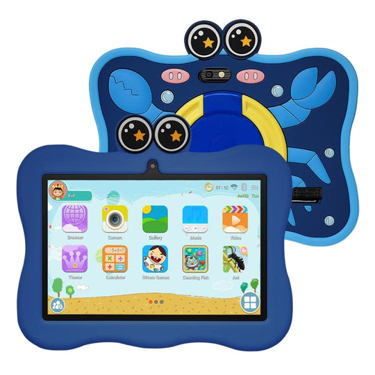 BDF 7 inch WiFi Kids Tablet PC with Crab Silicone Case, 3GB+32GB, Android 13.0 MTK6735 Quad Core CPU, US Plug (Blue)