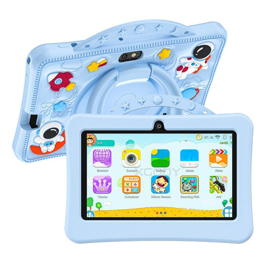 BDF 7 inch WiFi Kids Tablet PC with Portable Astronaut Silicone Case, 4GB+64GB, Android 13.0 MTK6735 Quad Core CPU, US Plug (Blue)