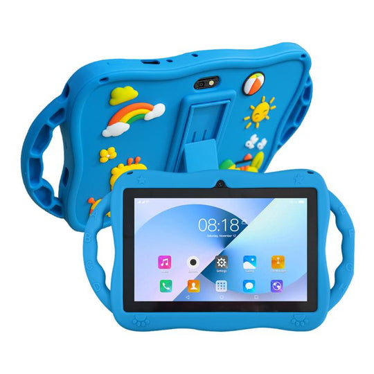 BDF 7 inch WiFi Kids Tablet PC with Giraffe Silicone Case, 3GB+32GB, Android 13.0 MTK6735 Quad Core CPU, US Plug (Blue)