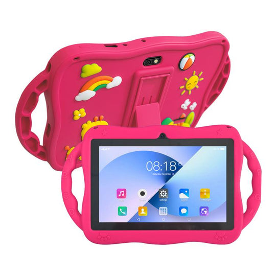 BDF 7 inch WiFi Kids Tablet PC with Giraffe Silicone Case, 4GB+64GB, Android 13.0 MTK6735 Quad Core CPU, US Plug (Pink)