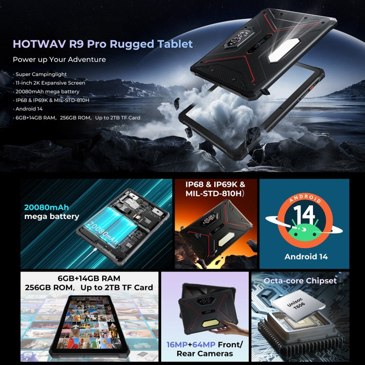 HOTWAV Tab R9 Pro IP68/IP69K Rugged Tablet, 6GB+256GB, 11 inch Android 14 Unisoc T606 Octa Core 4G Network, Global Version with Google Play, EU Plug (Black Red) - Other by HOTWAV | Online Shopping UK | buy2fix