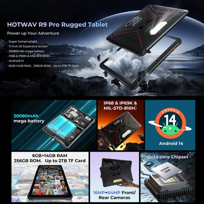 HOTWAV Tab R9 Pro IP68/IP69K Rugged Tablet, 6GB+256GB, 11 inch Android 14 Unisoc T606 Octa Core 4G Network, Global Version with Google Play, EU Plug (Black Red) - Other by HOTWAV | Online Shopping UK | buy2fix