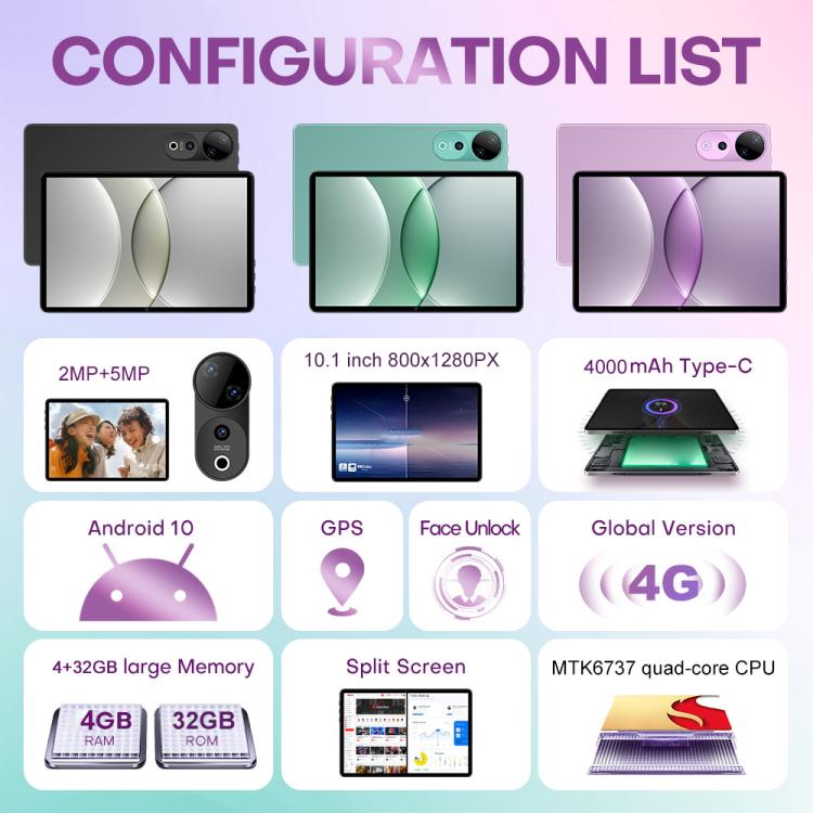Pad 9 Ultra 10.1 inch 3G Phone Call Tablet PC, 2GB+32GB, Android 10 MTK6737 Quad Core, US Plug (Purple) - 10.1 inch by buy2fix | Online Shopping UK | buy2fix