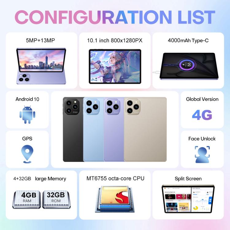 Pad 8 Pro 10.1 inch 4G LTE Tablet PC Combo Set, 4GB+32GB, Android 10 MT6755 Octa Core, with Keyboard / Mouse / Leather Case, US Plug (Purple) - 10.1 inch by buy2fix | Online Shopping UK | buy2fix