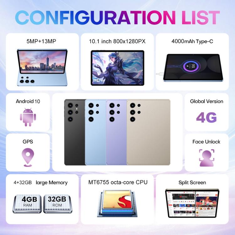 Pad 9 Pro 10.1 inch 4G LTE Tablet PC Combo Set, 4GB+32GB, Android 10 MT6755 Octa Core, with Keyboard / Mouse / Leather Case, UK Plug (Purple) - 10.1 inch by buy2fix | Online Shopping UK | buy2fix