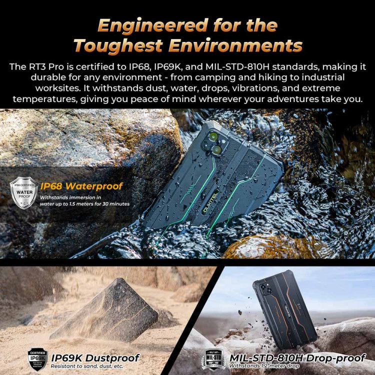 OUKITEL RT3 Pro 4G Network IP68/IP69K Rugged Tablet, 4GB+128GB, 8.0 inch Android 14 MediaTek G81 Octa-Core Support Dual SIM, EU Plug (Black) - Other by OUKITEL | Online Shopping UK | buy2fix