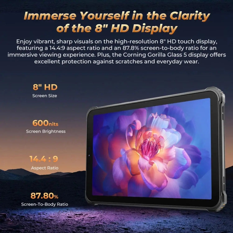 OUKITEL RT3 Pro 4G Network IP68/IP69K Rugged Tablet, 4GB+128GB, 8.0 inch Android 14 MediaTek G81 Octa-Core Support Dual SIM, EU Plug (Black) - Other by OUKITEL | Online Shopping UK | buy2fix