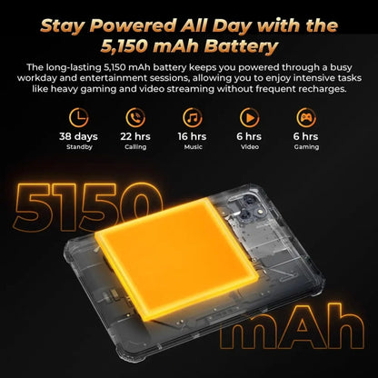 OUKITEL RT3 Pro 4G Network IP68/IP69K Rugged Tablet, 4GB+128GB, 8.0 inch Android 14 MediaTek G81 Octa-Core Support Dual SIM, EU Plug (Black) - Other by OUKITEL | Online Shopping UK | buy2fix