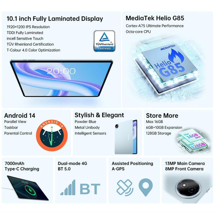 Teclast M50 Plus 4G LTE Tablet PC 10.1 inch, 6GB+128GB, Android 14 MediaTek Helio G85 Octa Core, Support Dual SIM - TECLAST by TECLAST | Online Shopping UK | buy2fix