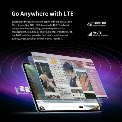 Teclast T60 Plus 4G LTE Tablet PC, 6GB+128GB, 12 inch Android 14 MediaTek Helio G88 Octa Core, Support Dual SIM - TECLAST by TECLAST | Online Shopping UK | buy2fix