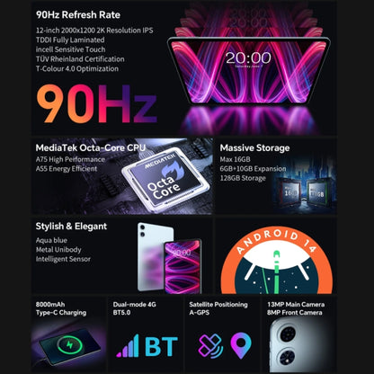 Teclast T60 Plus 4G LTE Tablet PC, 6GB+128GB, 12 inch Android 14 MediaTek Helio G88 Octa Core, Support Dual SIM - TECLAST by TECLAST | Online Shopping UK | buy2fix