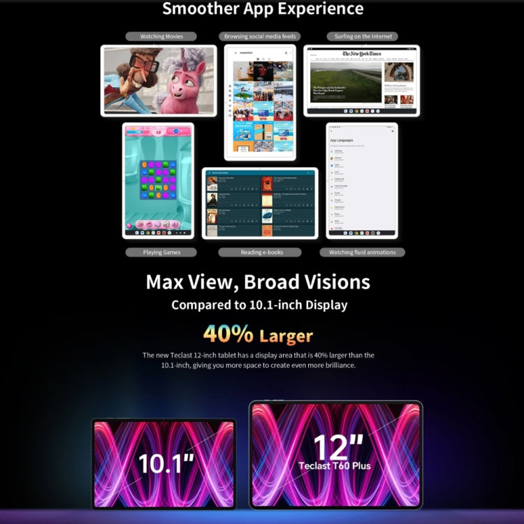 Teclast T60 Plus 4G LTE Tablet PC, 6GB+128GB, 12 inch Android 14 MediaTek Helio G88 Octa Core, Support Dual SIM - TECLAST by TECLAST | Online Shopping UK | buy2fix