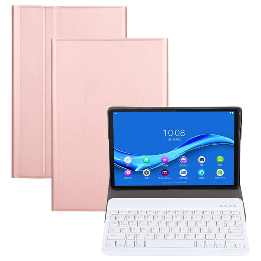 AM11 2 in 1 Removable Bluetooth Keyboard + Protective Leather Tablet Case with Holder for Lenovo M10 FHD REL TB-X605FC/LC(Rose Gold)
