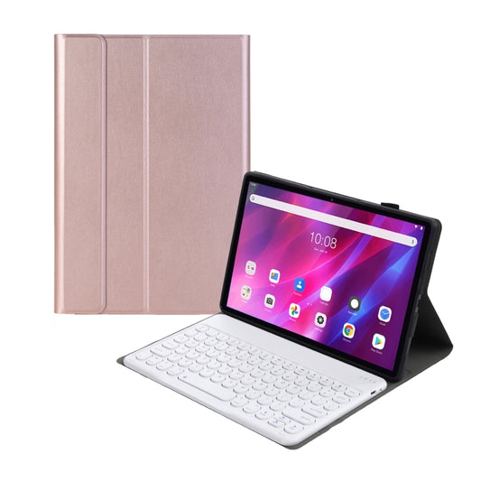 YAK10 2 in 1 Detachable Round Keycap Bluetooth Keyboard + Lambskin Texture TPU Protective Leather Tablet Case with Holder for Lenovo Qitian K10 TB-X6C6X(Rose Gold) by buy2fix