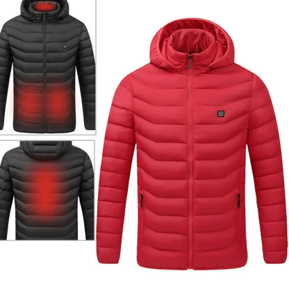 USB Heated Smart Constant Temperature Hooded Warm Coat for Men and Women (Color:Red Size:S) - Down Jackets by buy2fix | Online Shopping UK | buy2fix