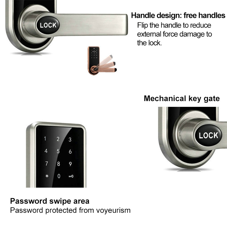 OS8818 Password + Key + Sensor Card Zinc Alloy Electronic Door Lock Touch Screen Electronic Code Lock - Security by buy2fix | Online Shopping UK | buy2fix