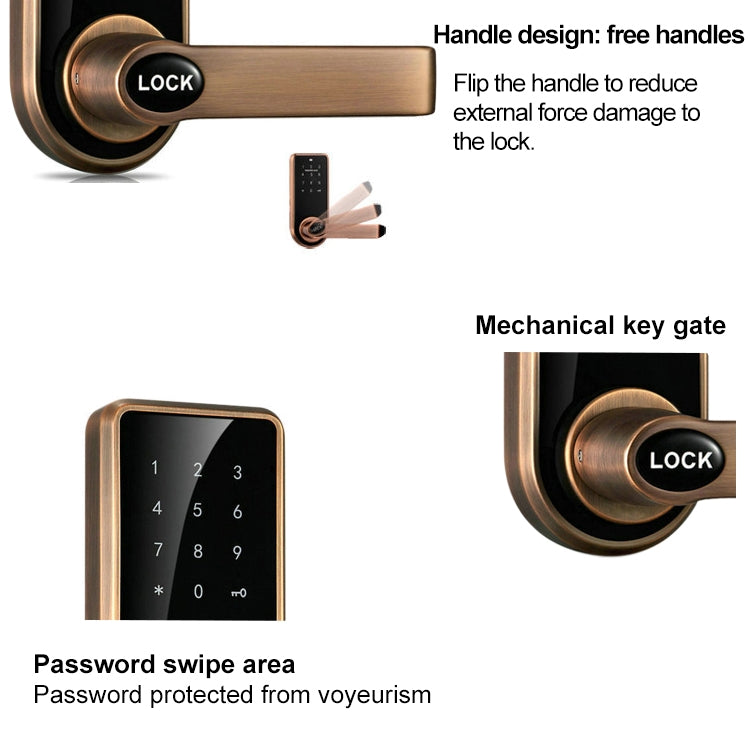 Password + Key + Sensor Card Zinc Alloy Red Bronze Electronic Door Lock Touch Screen Electronic Code Lock - Security by buy2fix | Online Shopping UK | buy2fix